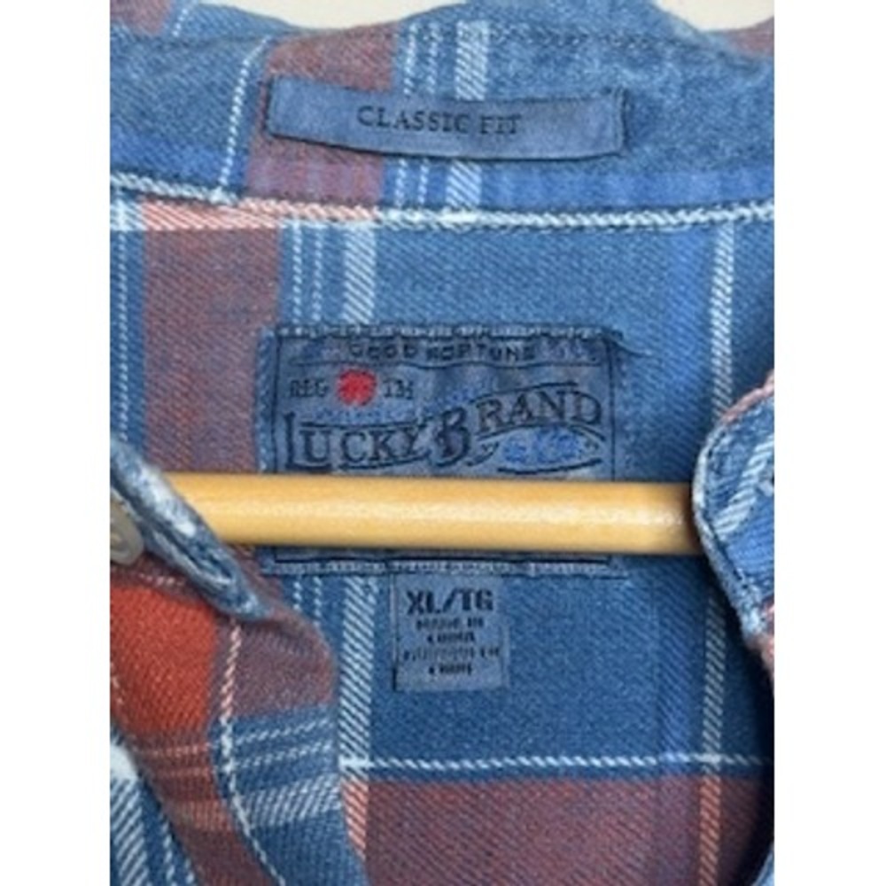Lucky‎ Brand Mens Classic Fit Plaid Button Down Shirt Blue Red XL Long Sleeve - Picture 3 of 4